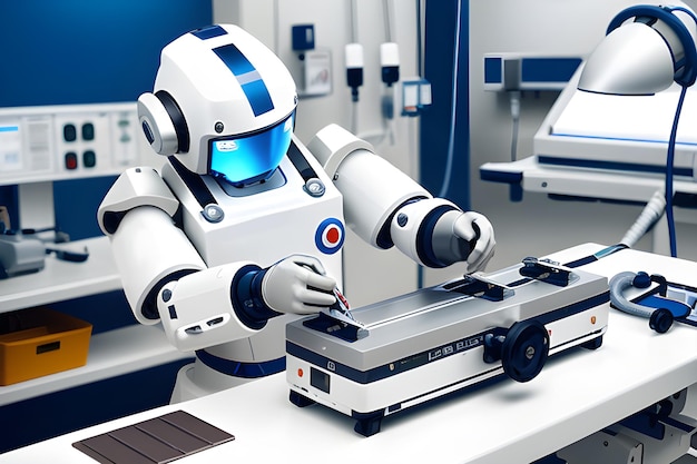 Un médecin robotique 3d réaliste travaille à l'hôpital L'idée d'un robot d'assistance dans la vie quotidienne
