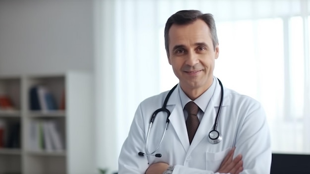 Un médecin se tient dans une chambre d'hôpital, les bras croisés.