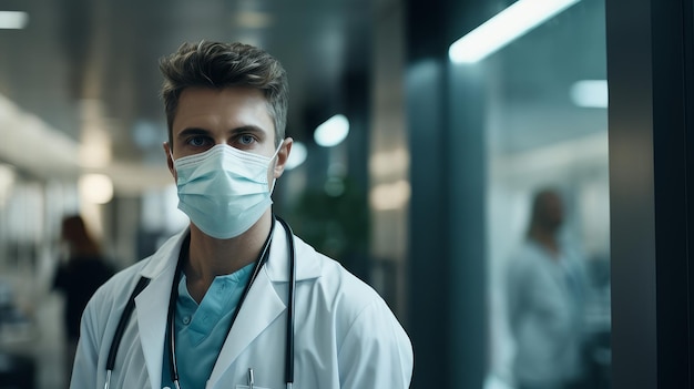 médecin de sexe masculin debout dans le hall de l'hôpital