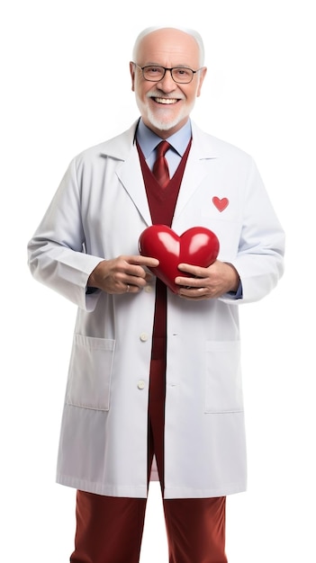 Médecin de sexe masculin debout souriant tenant un grand coeur rouge