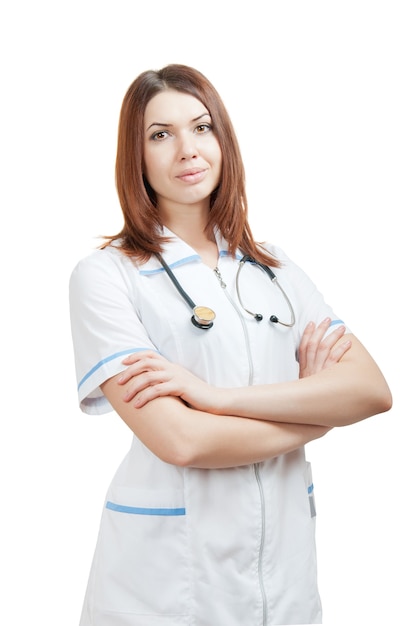 Médecin avec stéthoscope isolé sur blanc