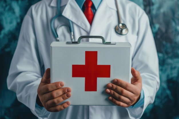 Médecin avec un symbole de premiers soins dans le cadre des soins de santé