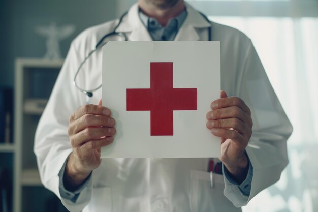 Médecin avec un symbole de premiers soins dans le cadre des soins de santé