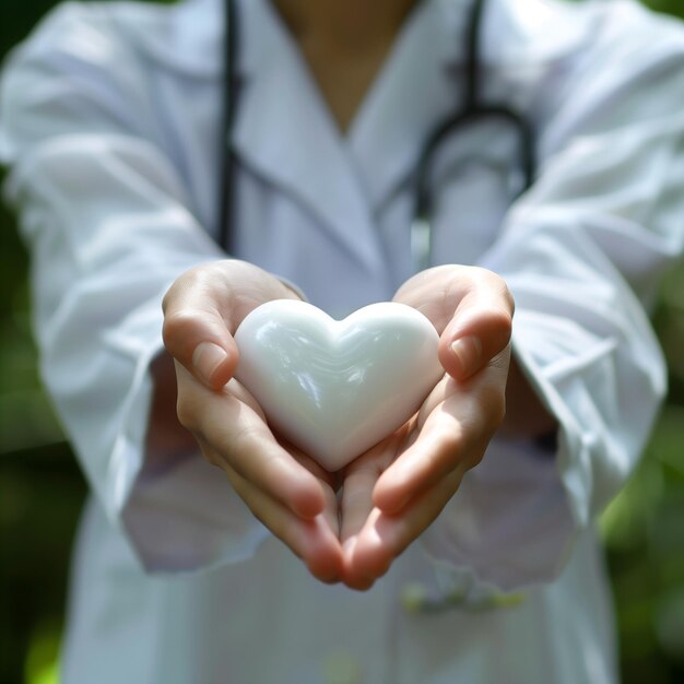 Un médecin tient un cœur de porcelaine dans ses paumes.