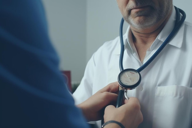 Un médecin tient un stéthoscope sur lequel est écrit " docteur ".
