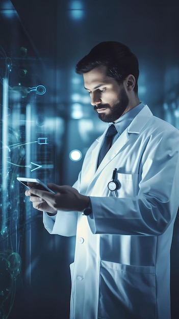 Médecin touchant une interface médicale futuriste