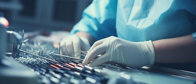 Photo un médecin travaille sur un ordinateur avec une main en gants