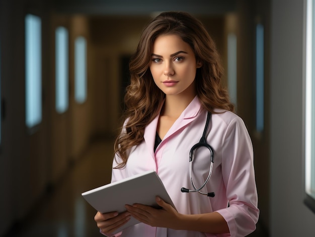 Médecin en uniforme rose Médecin radiologue mammologue soins pour la santé des femmes Sensibilisation au cancer du sein