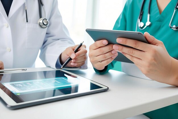 Médecin utilisant une tablette à l'hôpital Service de soins de santé et de personnel médical