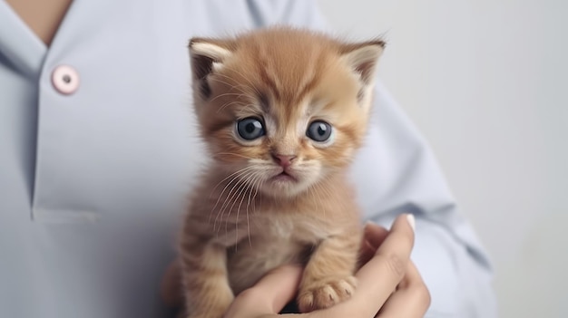 Médecin vétérinaire tenant un petit chaton en gros plan générative ai