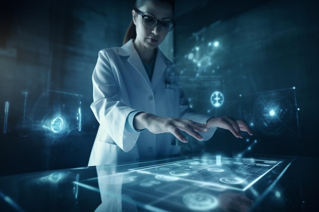 Médecine à l'avenir Nanotechnologie hologramme innovation Soins de santé numériques et connexion réseau sur hologramme interface d'écran virtuel moderne technologie médicale et concept de réseau