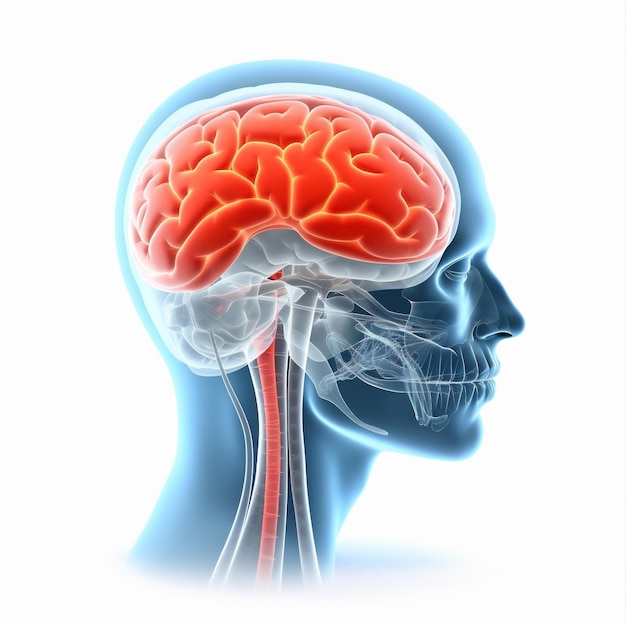 Médecine douleur à la tête céphalée cérébrale médicale anatomie bleue radiographie rouge IA générative