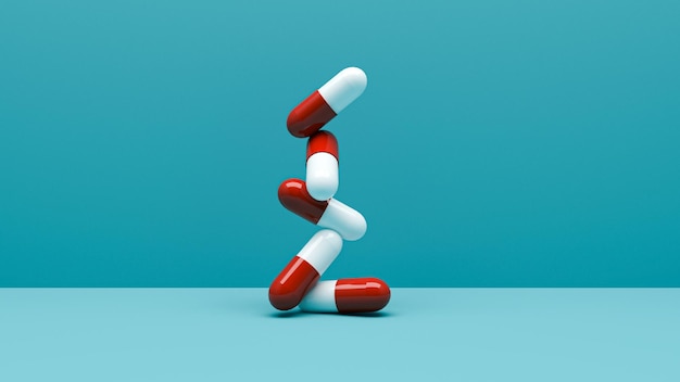 Médecine pharmacie et concept de santé Rendu 3Dpile de pilules colorées Symbole antibiotique Traitement médical pharmaceutique concept de soins de santé Médecine de santé Ensemble de collection de médicaments