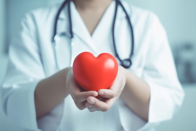 Médecine soins santé hôpital coeur cardiologie personne concept médecin main IA générative