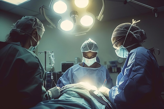 Les médecins dans le processus chirurgical, les dispositifs médicaux et l'équipe chirurgicale en action.