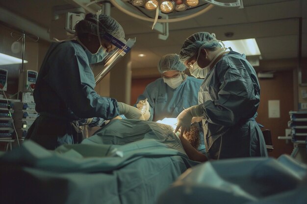 Les médecins dans le processus chirurgical, les dispositifs médicaux et l'équipe chirurgicale en action.