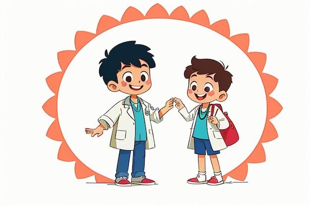 Photo médecins et enfants expliquant le contenu de la promotion des connaissances cartoon anime wallpaper background