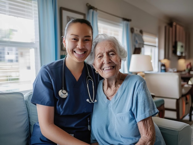 Les médecins de famille et les personnes âgées ont des sourires heureux.