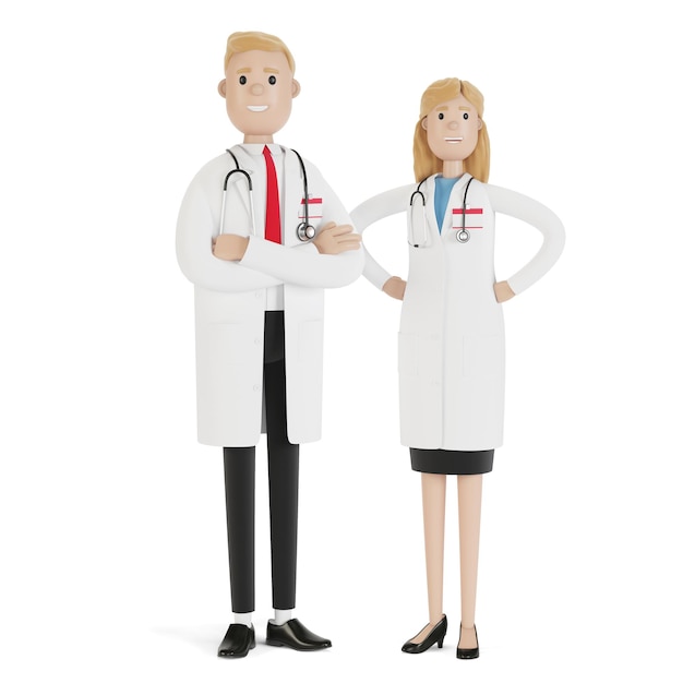 Médecins homme et femme illustration 3D en style cartoon