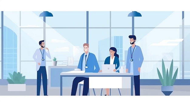Des médecins et des médecins font une présentation près du téléphone illustration 3D