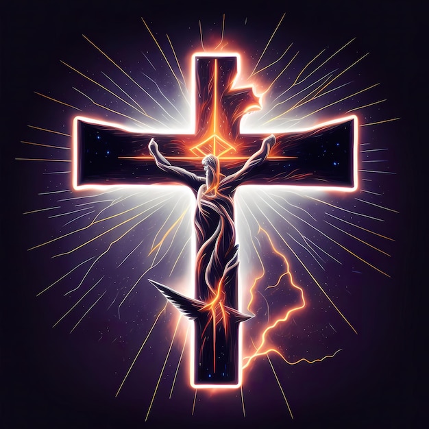 Photo médias sociaux joyeuses pâques pour le christianisme crucifix portugais foudre électrique colorée