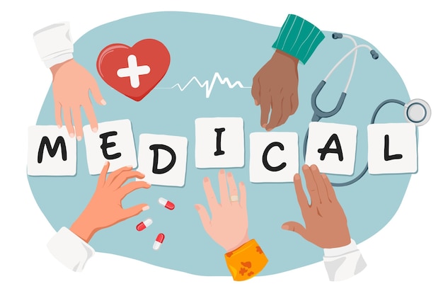 Médical png mains diverses santé bien-être remix fond transparent