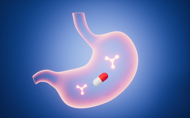 Médicament pour les molécules de la maladie de l'estomac et le rendu 3d de l'estomac