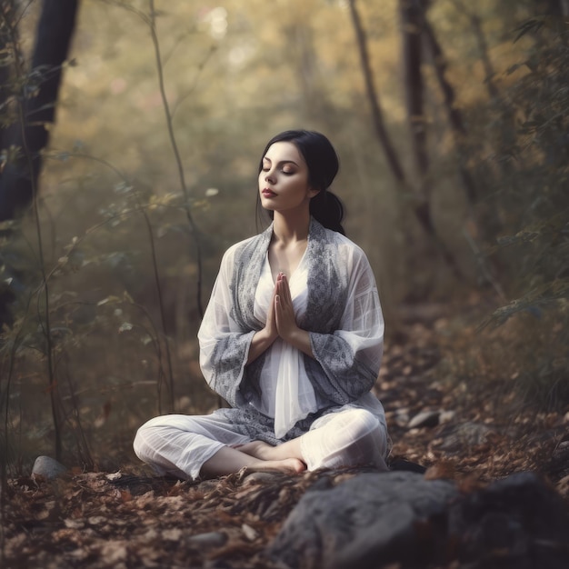 Méditation belle fille méditant dans la nature