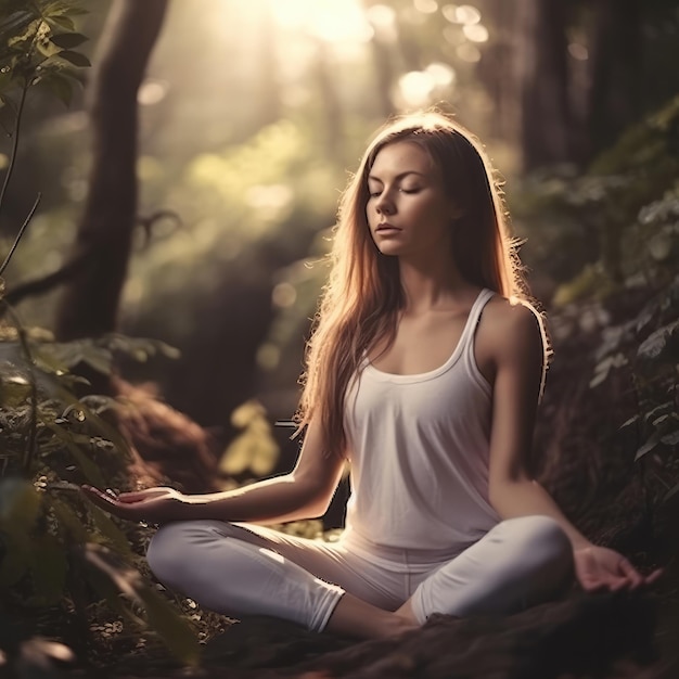 Méditation belle fille méditant dans la nature