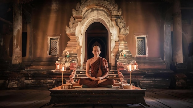 La méditation du moine bouddhiste wat choeng tha est un ancien temple construit à l'époque d'Ayutthaya