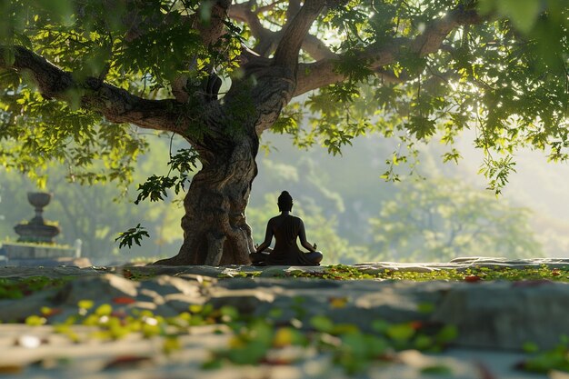 Photo méditation paisible sous un arbre bodhi