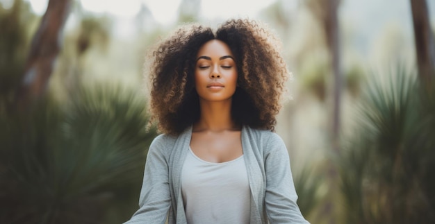 Photo méditation et pratique de la femme dans le jardin de la nature pour la pleine conscience et la spiritualité