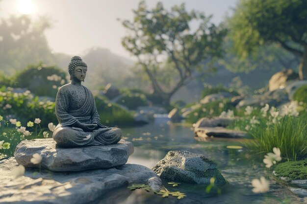 Photo méditation sereine à côté d'un ruisseau paisible octane re