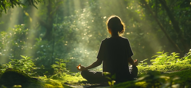 Une méditation sereine dans une forêt ensoleillée