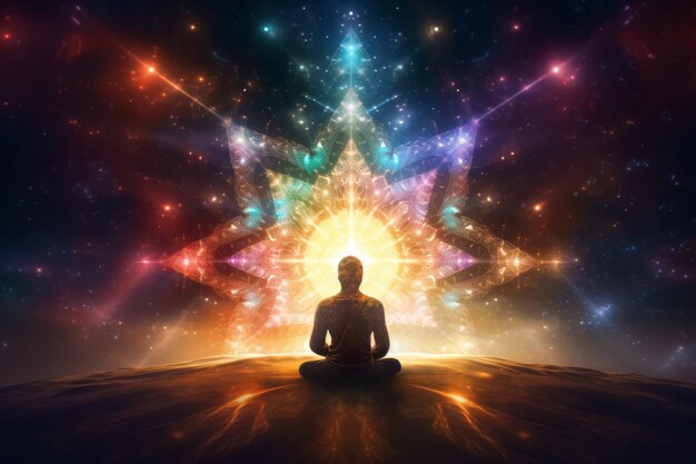 Méditation spirituelle énergie cosmique harmonie intérieure expérience transcendantale concept de guérison