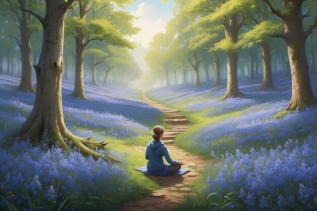 La méditation tranquille de Bluebell Le champ de Blooms Illustration