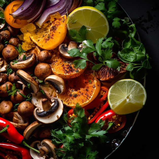 Medley gastronomique Top vue rapprochée des légumes épices et herbes symphonie culinaire