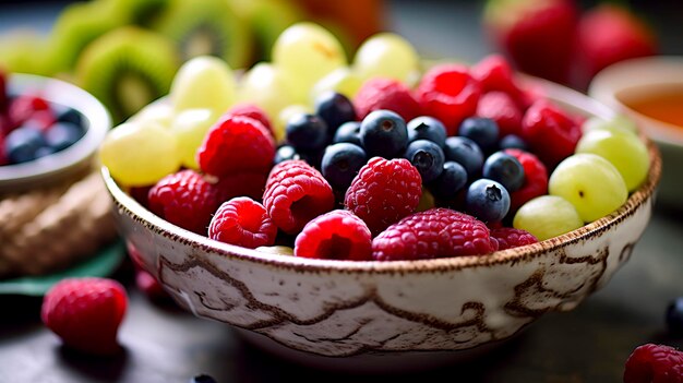 Medley vibrant du bol de fruits d'été créé avec la technologie d'intelligence artificielle générative