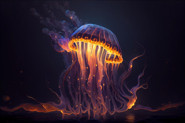 Une méduse brûlante dans le noir