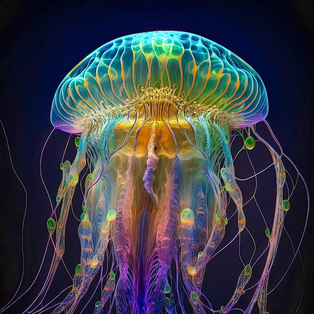 Une méduse colorée est affichée sur un fond sombre.