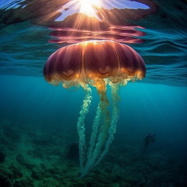 Une méduse flotte sous l'eau.