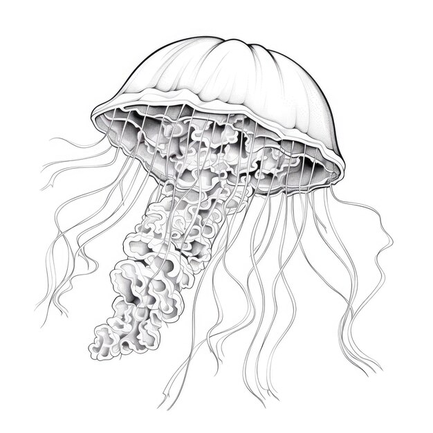 Une méduse en noir et blanc à colorier