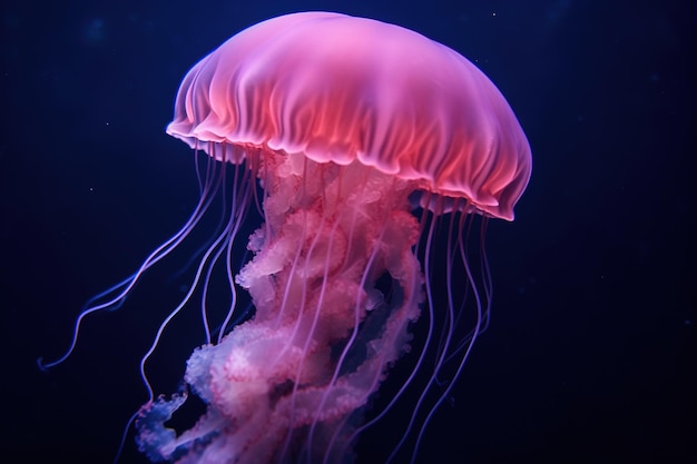 Une méduse rose dans le noir