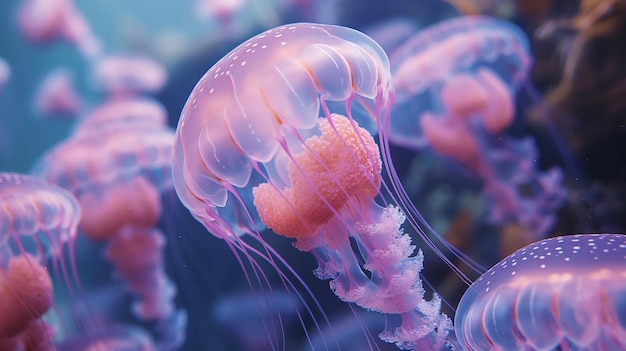 Des méduses colorées sous-marines en gros plan