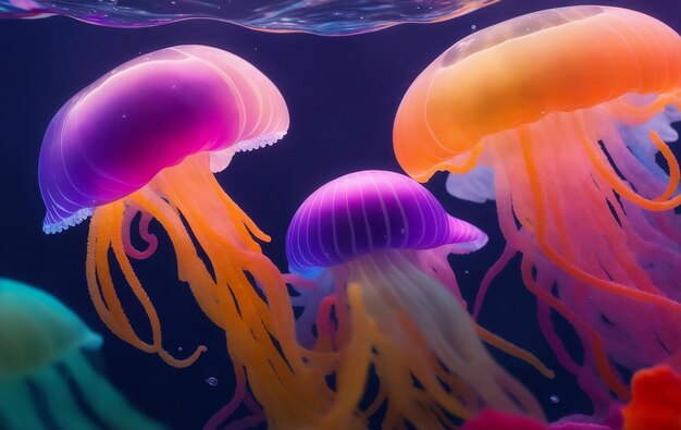 Des méduses colorées sous la mer Illustration générative d'IA