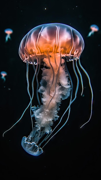 Des méduses lumineuses nagent profondément dans le bleu de la mer des méduses brillantes dans le noir