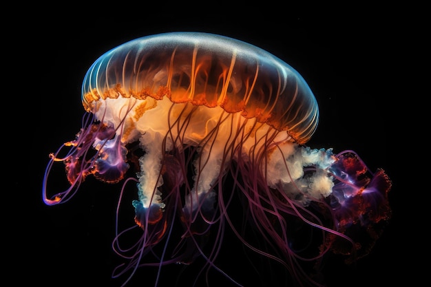 Méduses nageant dans la mer Belles méduses illuminées Illustration générative de l'IA