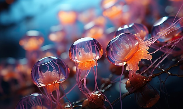 Des méduses roses flottant dans l'eau Monde sous-marin Focus doux sélectif