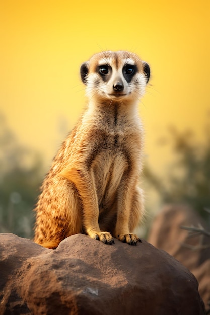 Une Meerkat assise sur un grand rocher