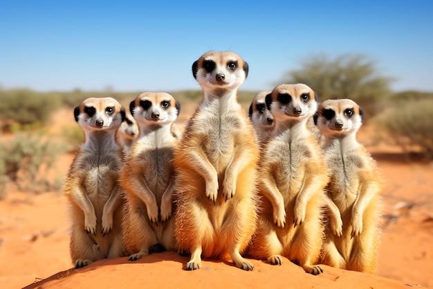 Meerkats debout dans un groupe